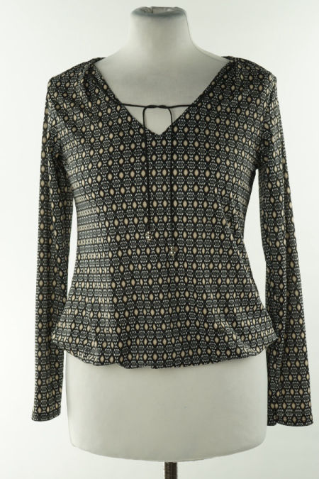 Bluzka czarna w beżowe wzorki