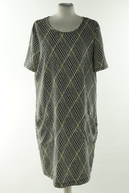 Sukienka biało - czarna z żółtymi wstawkami