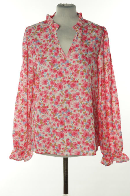 Bluzka biała w różowe kwiaty