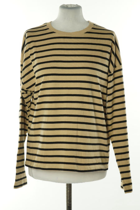  Bluzka beżowa w czarne paski