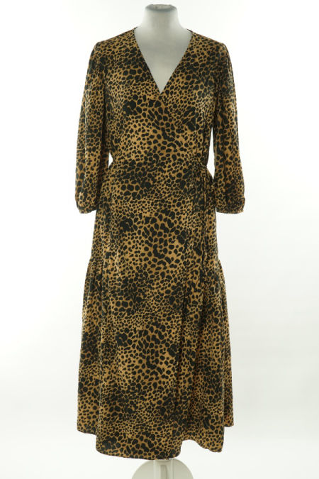 Sukienka kopertowa brązowa w czarne cętki