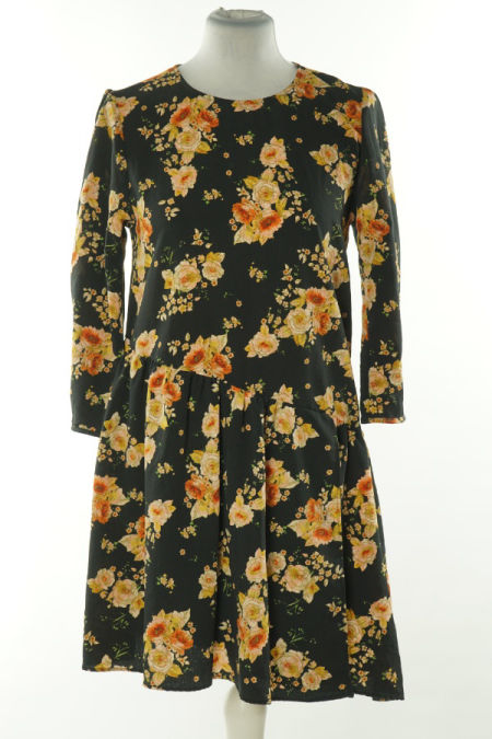 Sukienka czarna w beżowo-żółte kwiaty, ZARA