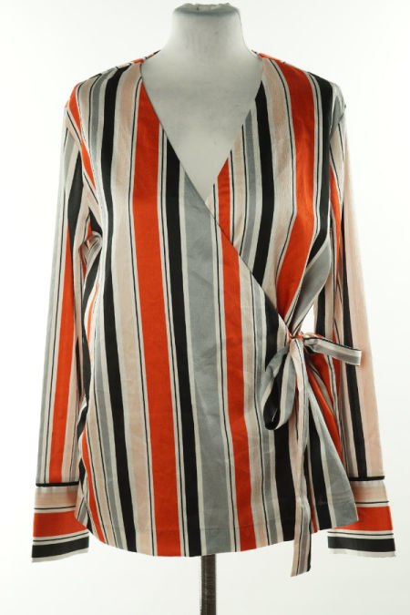 Bluzka pomarańczowo-biała w paski, kopertowa