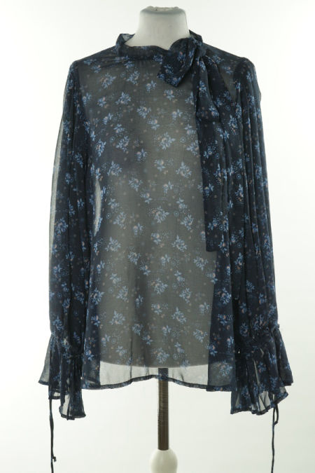 Bluzka granatowa w kwiatki z szerokimi rękawami(MANGO)