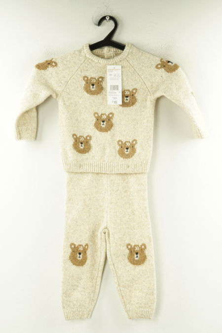 Komplet sweterkowy beżowy w misie, w składzie wełna (6%) (sweter i spodnie)